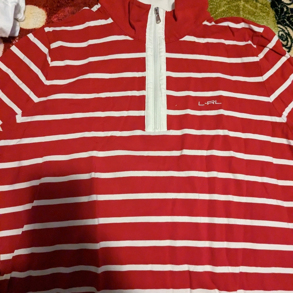 Red and white turtleneck